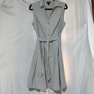 JONES & CO Jones New York Nautical Pleated Sleeveless Stripe Shirt Dress Size 12